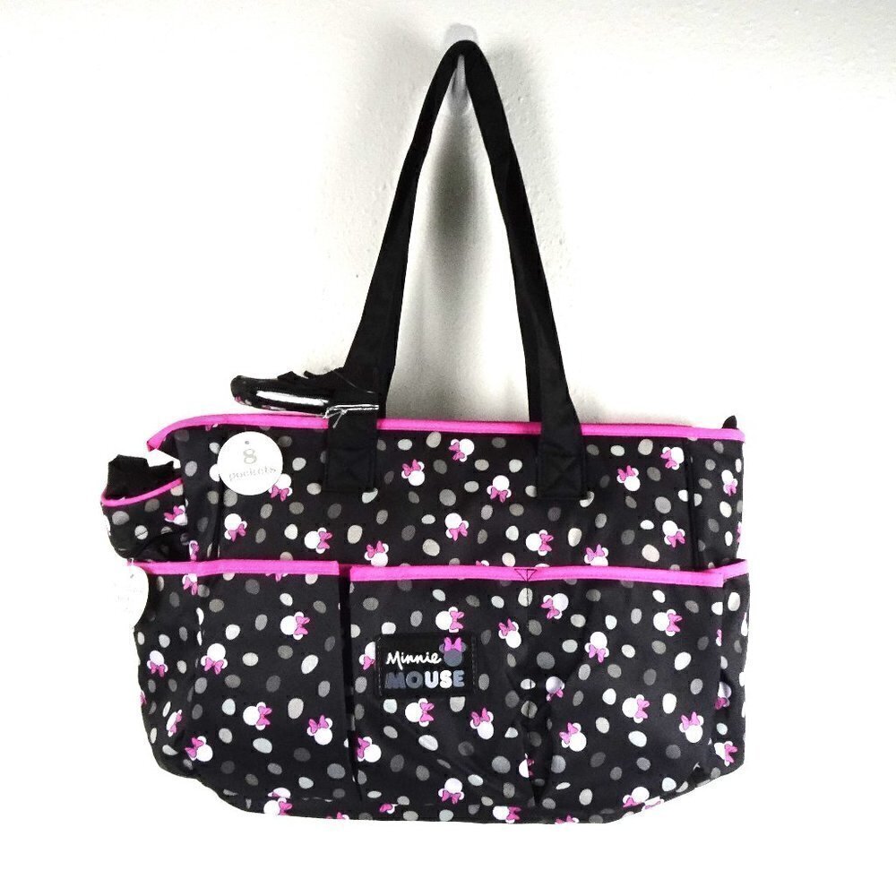 Disney Baby Minnie Mouse Diaper Bag 8 Pockets 4 Piece Set 19" Large NEW